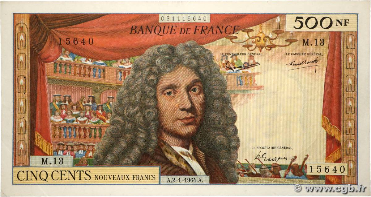500 Nouveaux Francs MOLIÈRE FRANCIA  1964 F.60.06 MBC