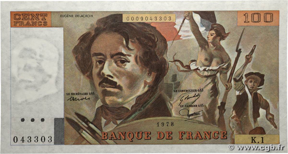 100 Francs DELACROIX FRANCE  1978 F.68.01 pr.SPL