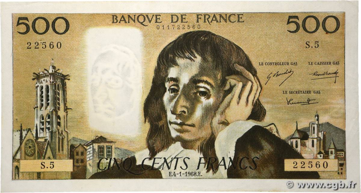 500 Francs PASCAL FRANCIA  1968 F.71.01 EBC