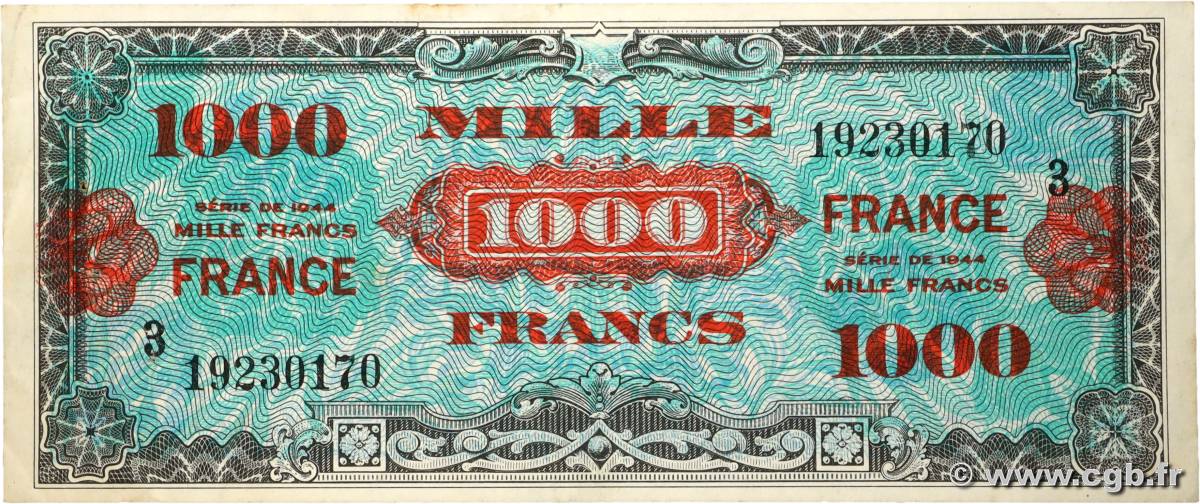 1000 Francs FRANCE FRANCIA  1945 VF.27.03 MBC