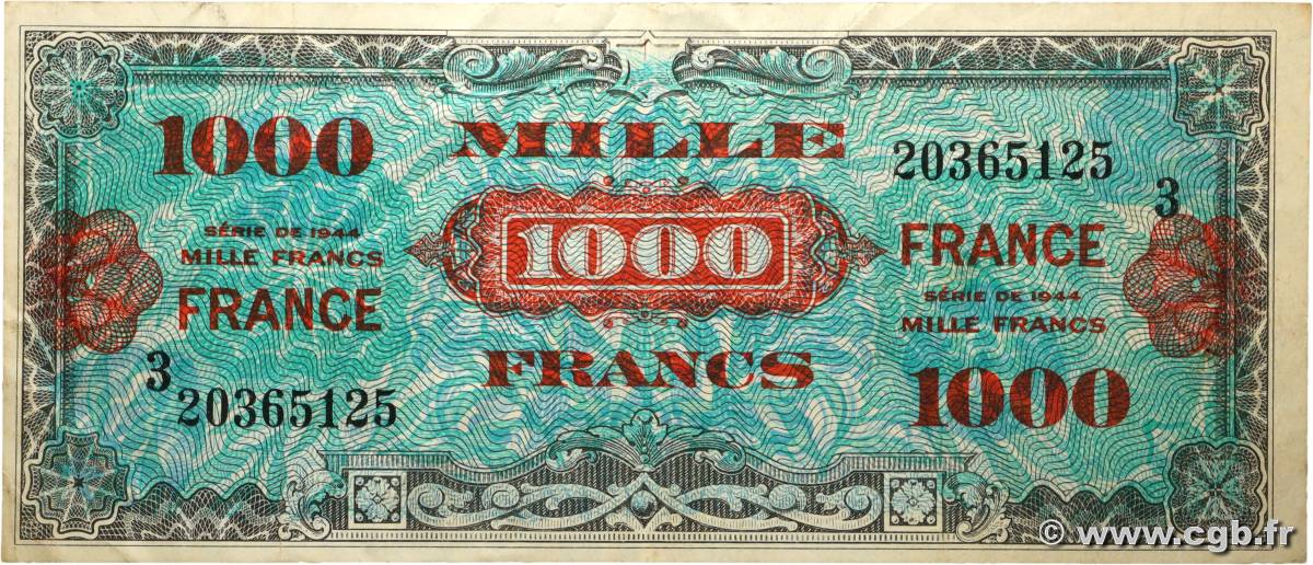 1000 Francs FRANCE FRANCIA  1945 VF.27.03 MBC