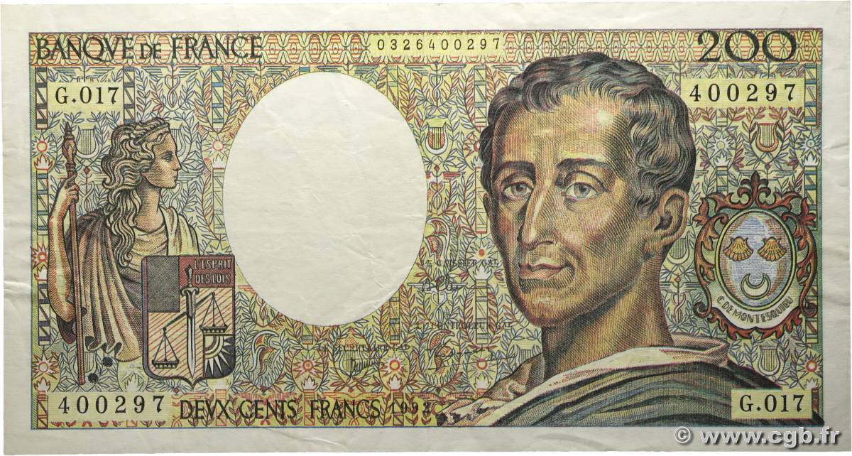 200 Francs MONTESQUIEU Faux FRANCIA  1992 F.70.12ax MBC