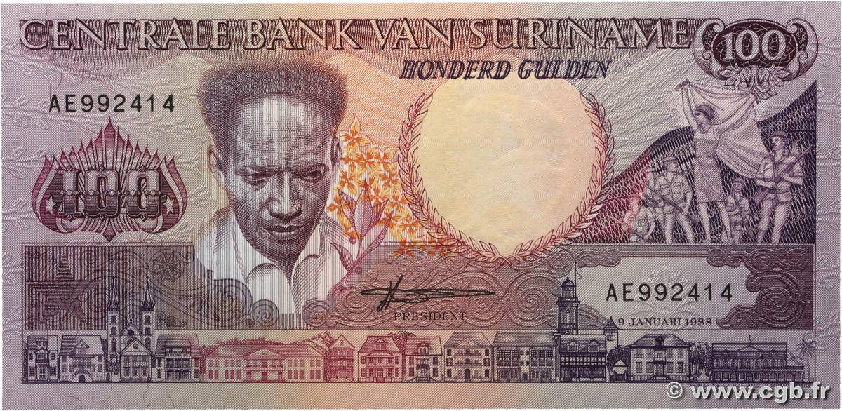 100 Gulden SURINAM  1988 P.133b UNC