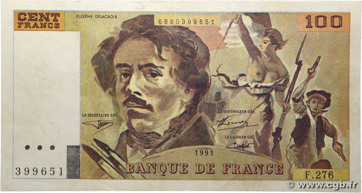 100 Francs DELACROIX imprimé en continu Faux FRANCIA  1993 F.69bis.08x MBC+