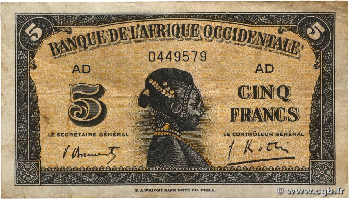 5 Francs FRENCH WEST AFRICA (1895-1958)  1942 P.28b VF