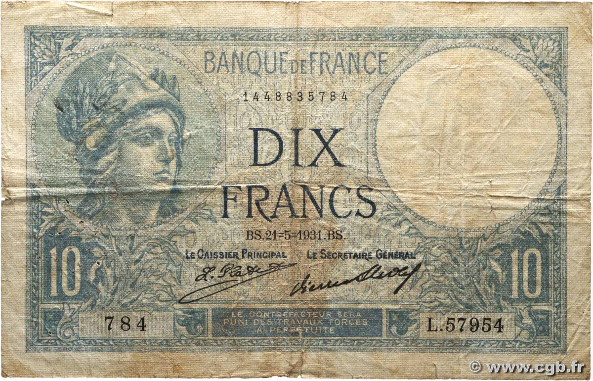 10 Francs MINERVE FRANCE  1931 F.06.15 G