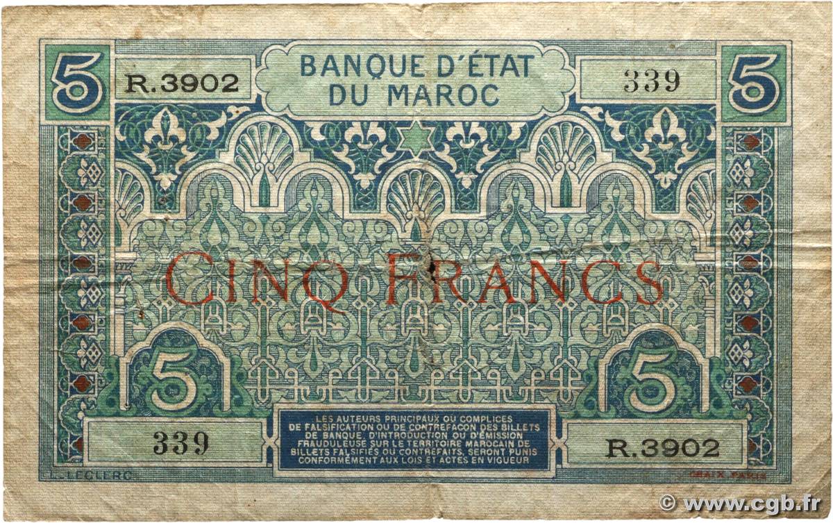 5 Francs MOROCCO  1924 P.09 F