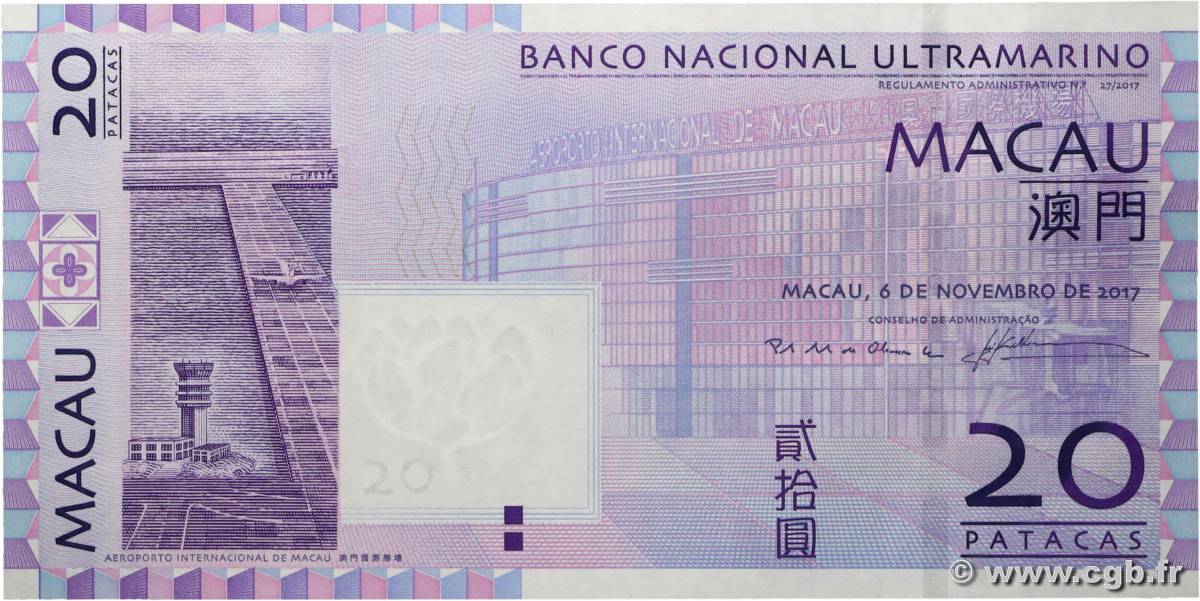 20 Patacas MACAU  2017 P.081d UNC