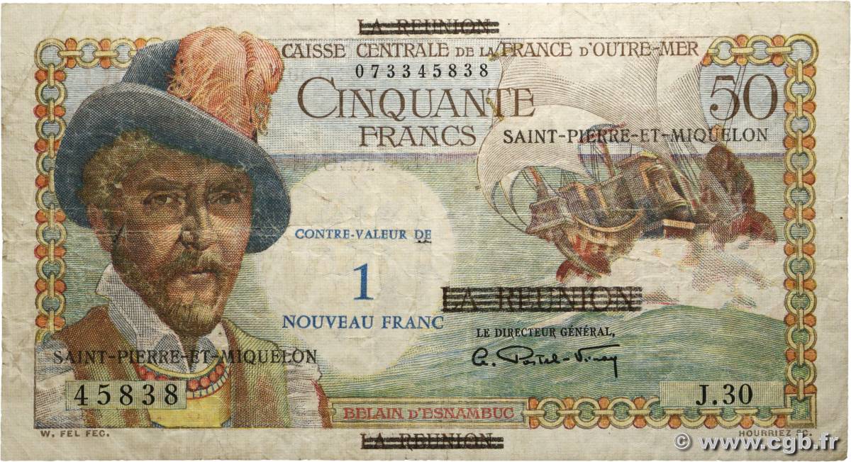 1 NF sur 50 Francs Belain d Esnambuc SAINT PIERRE ET MIQUELON  1960 P.30b B+