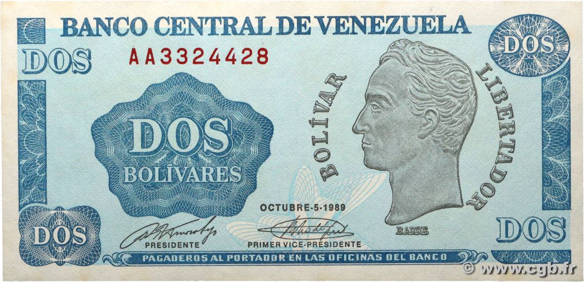 2 Bolivares VENEZUELA  1989 P.069 UNC