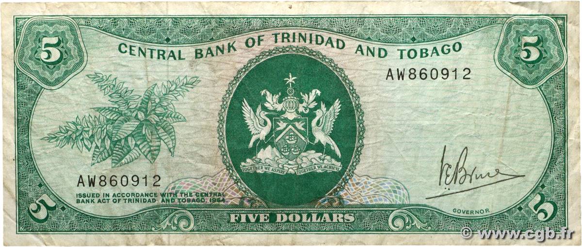5 Dollars TRINIDAD and TOBAGO  1977 P.31a F