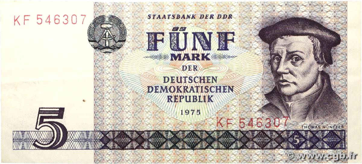 5 Mark GERMAN DEMOCRATIC REPUBLIC  1975 P.27b VF+