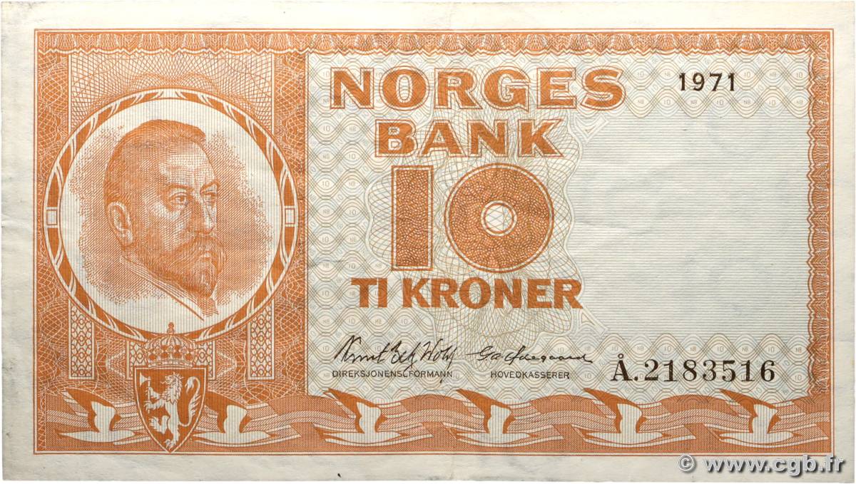 10 Kroner NORWAY  1971 P.31f VF