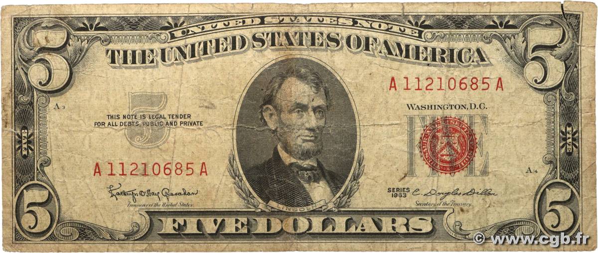 5 Dollars UNITED STATES OF AMERICA  1953 P.381c G