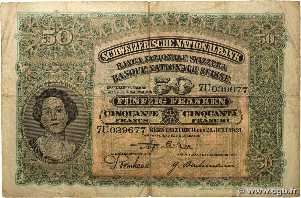 50 Francs SWITZERLAND  1931 P.34f F