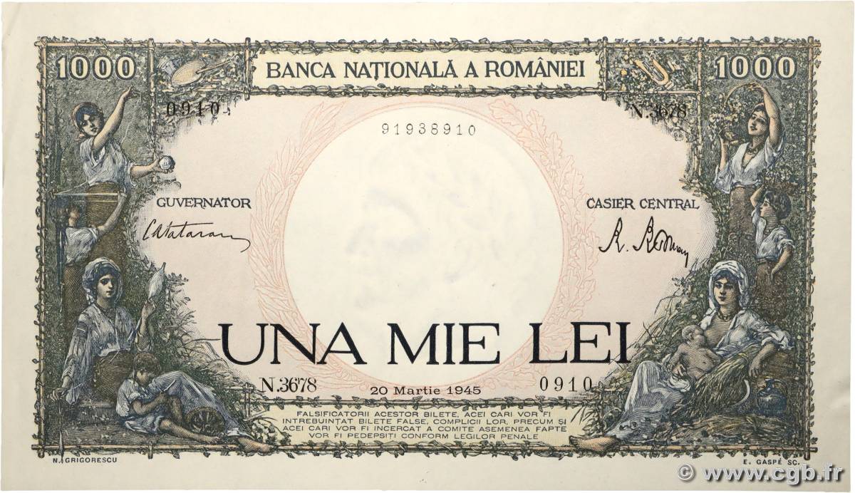 1000 Lei RUMANIA  1945 P.052a EBC+