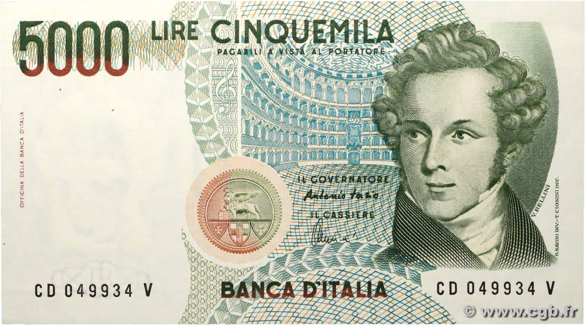 5000 Lire ITALY  1985 P.111c XF+