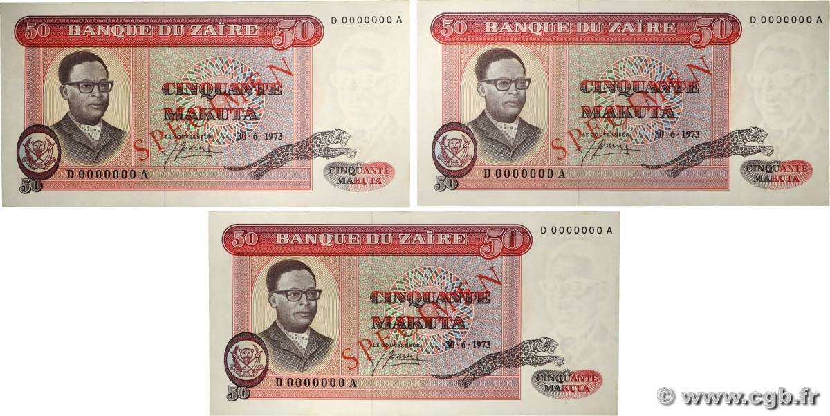 50 Makuta Spécimen ZAÏRE  1973 P.16s pr.NEUF