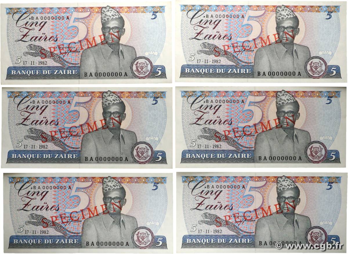 5 Zaïres Spécimen ZAÏRE  1982 P.26s SPL+