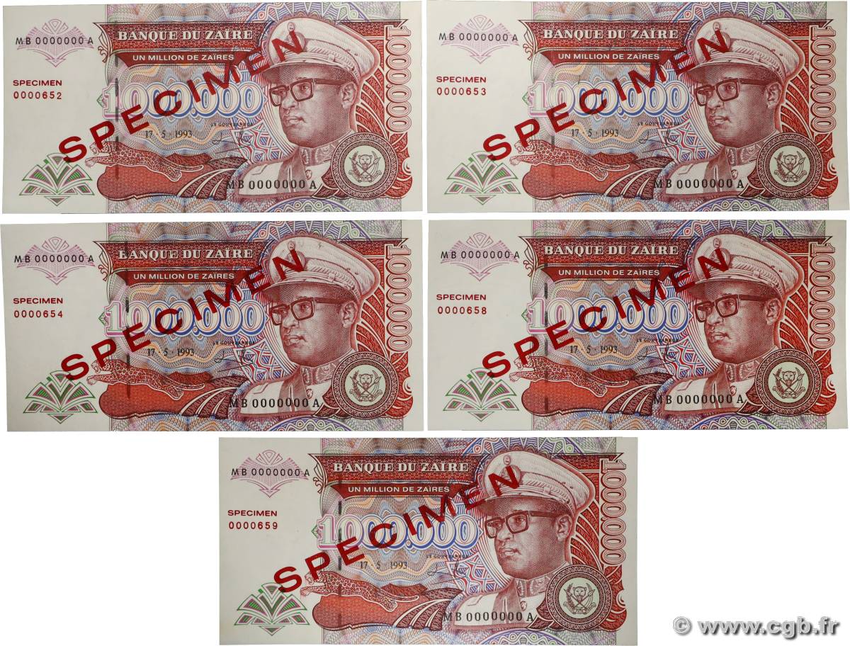1000000 Zaïres Spécimen ZAIRE  1993 P.45s1 UNC-