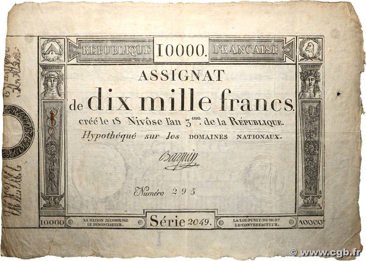10000 Francs FRANCIA  1795 Ass.52a MBC+
