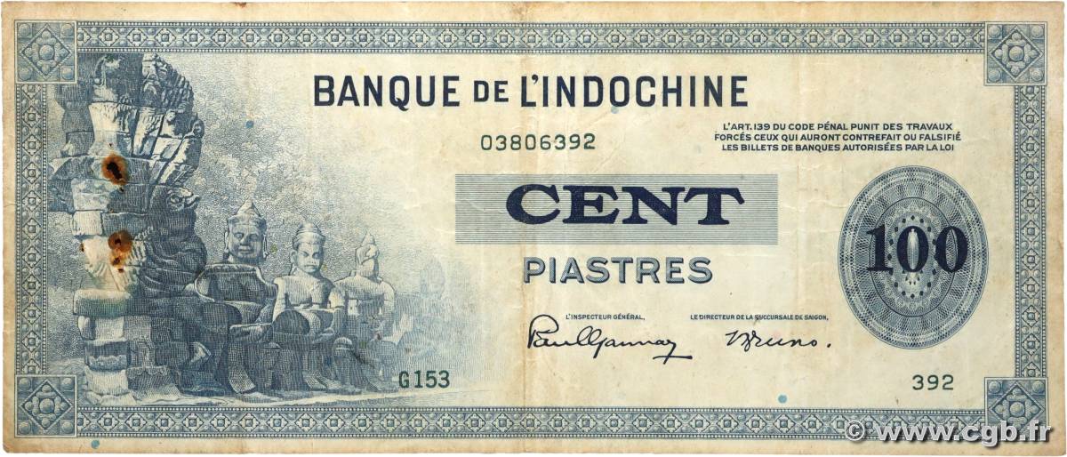 100 Piastres INDOCHINA  1945 P.078a BC