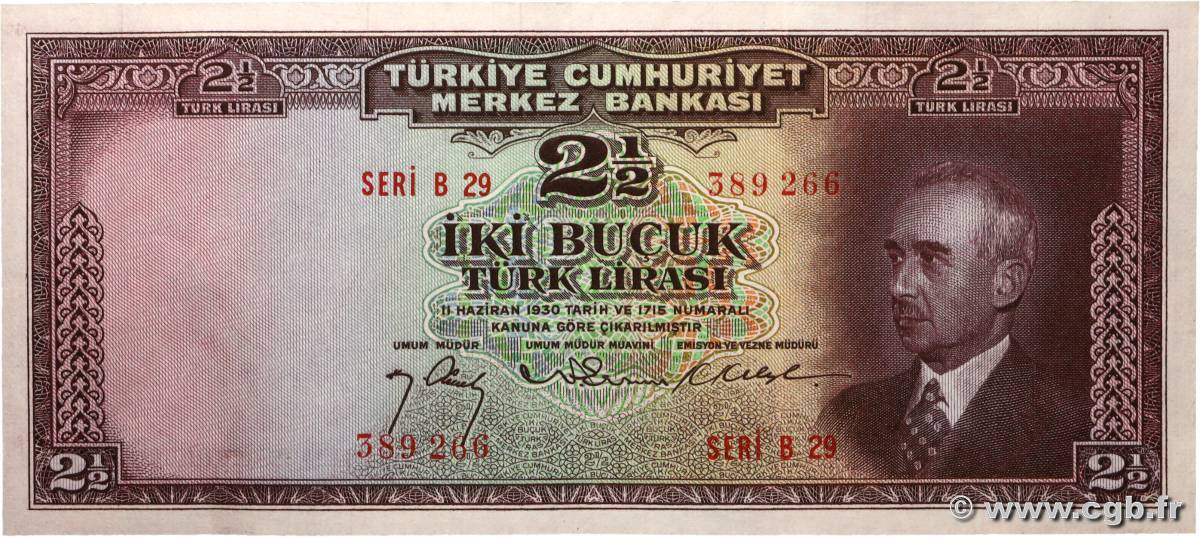 2,5 Lira TURKEY  1947 P.140 XF+