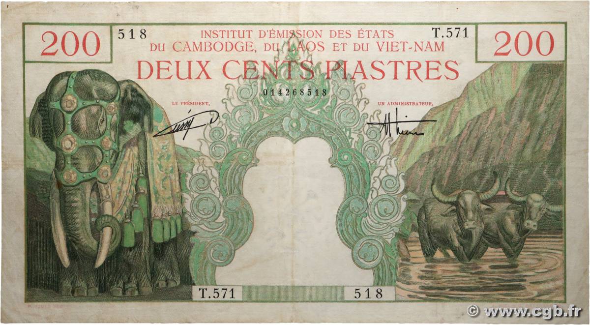 200 Piastres - 200 Dong INDOCHINA  1953 P.109 MBC