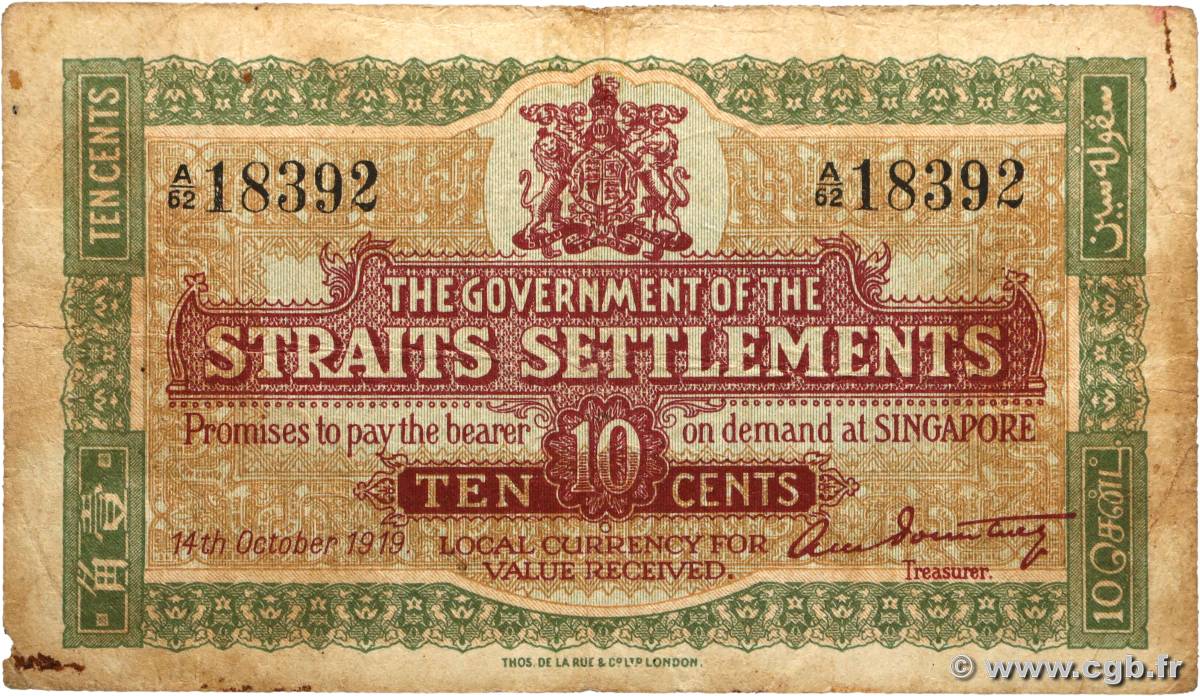 10 Cents MALESIA - INSEDIAMENTI DELLO STRETTO  1919 P.08b q.MB