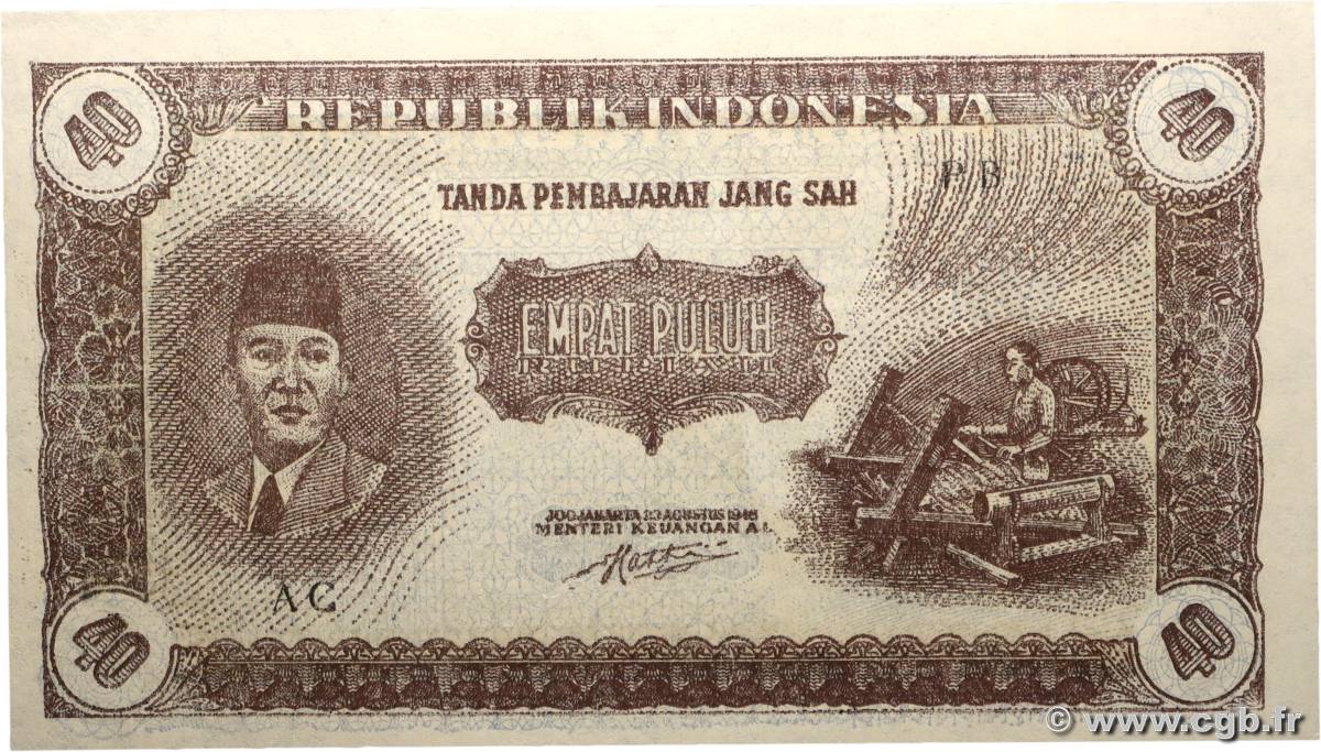 40 Rupiah INDONESIA  1948 P.033 UNC-