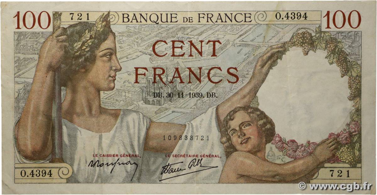 100 Francs SULLY FRANCE  1939 F.26.16 TTB