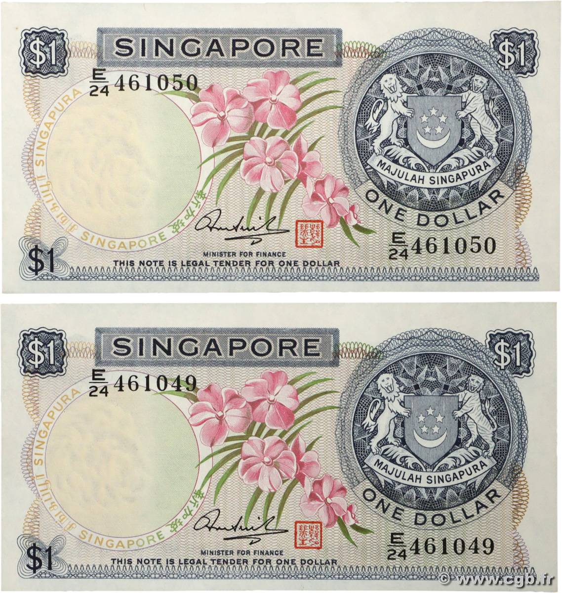 1 Dollar Consécutifs SINGAPORE  1972 P.01d UNC