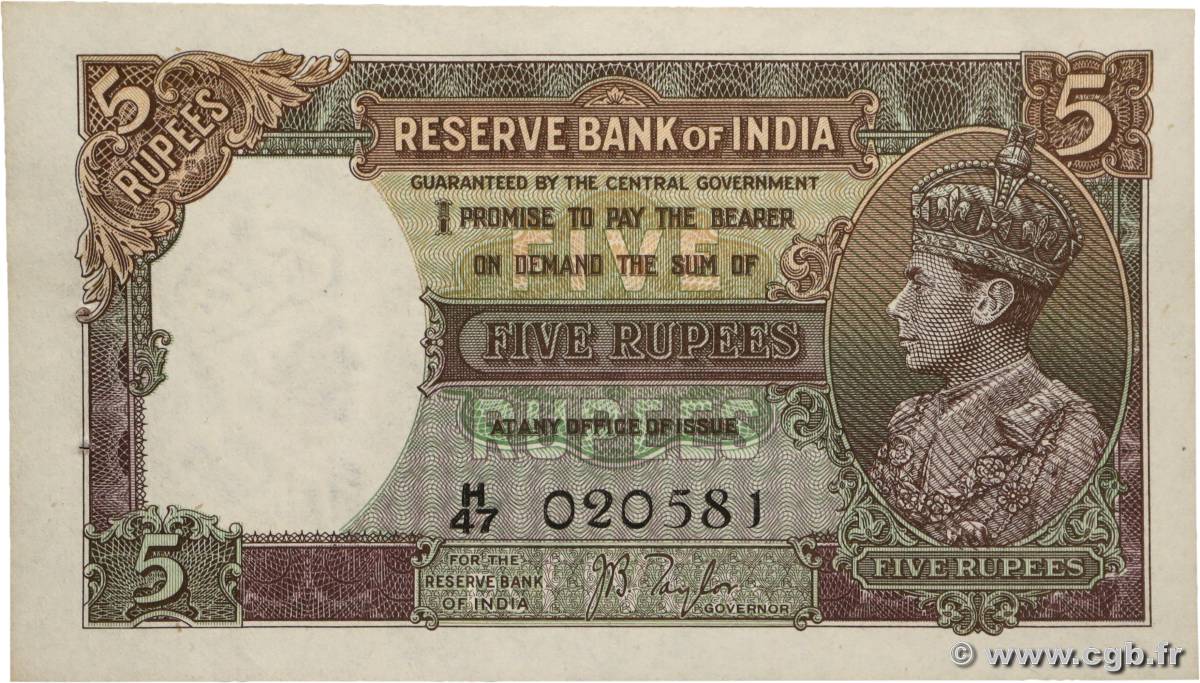 5 Rupees INDE  1937 P.018a SPL