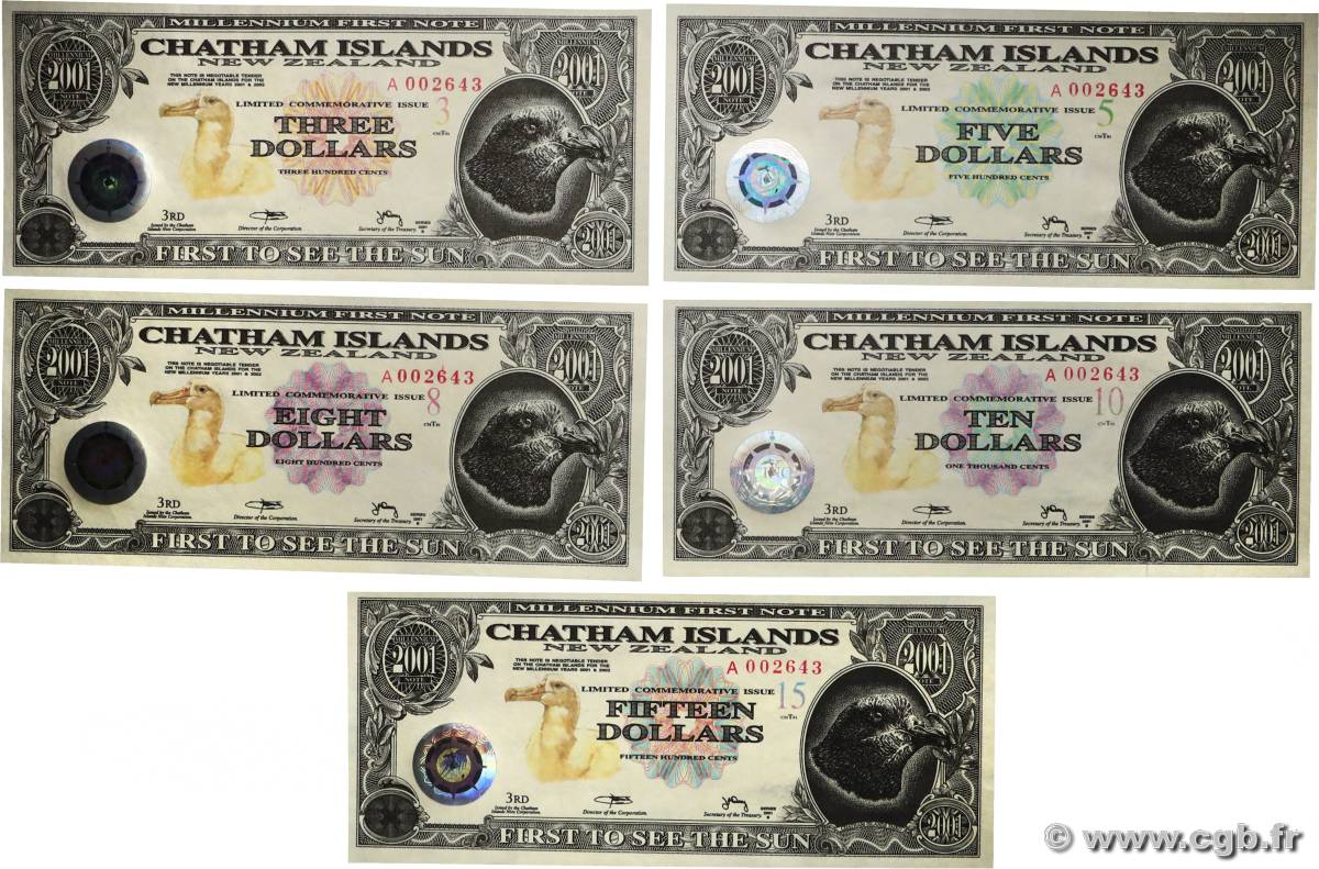 3 à 15 Dollars Lot ILES CHATHAM  2001 P.- NEUF
