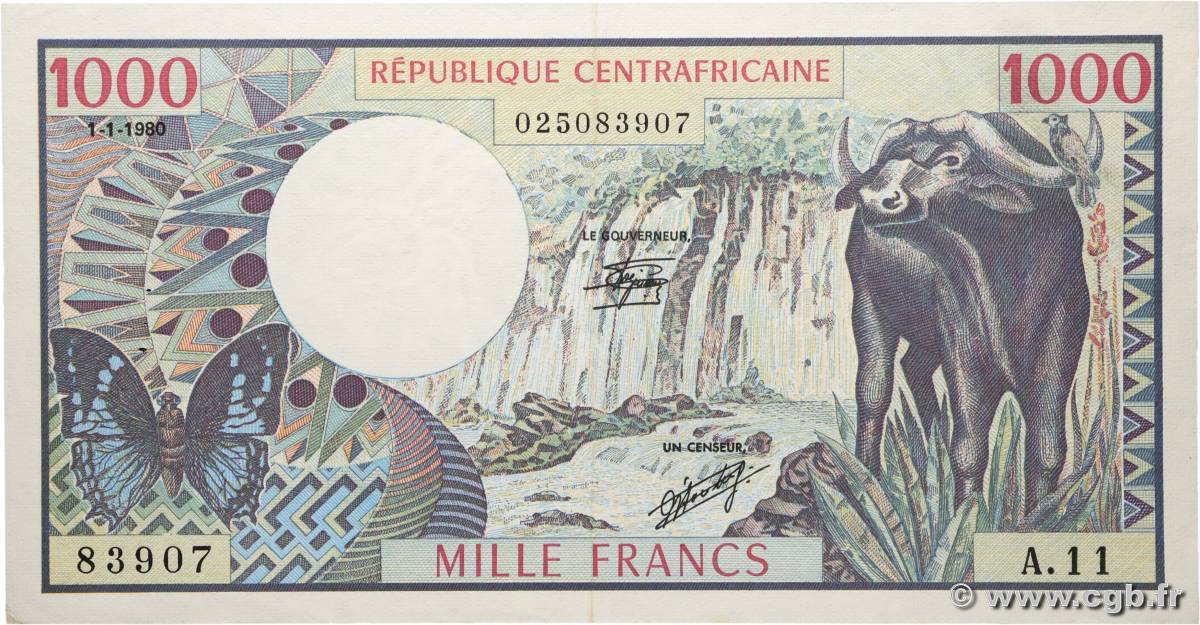1000 Francs type 1980 CENTRAL AFRICAN REPUBLIC  1980 A.189a XF
