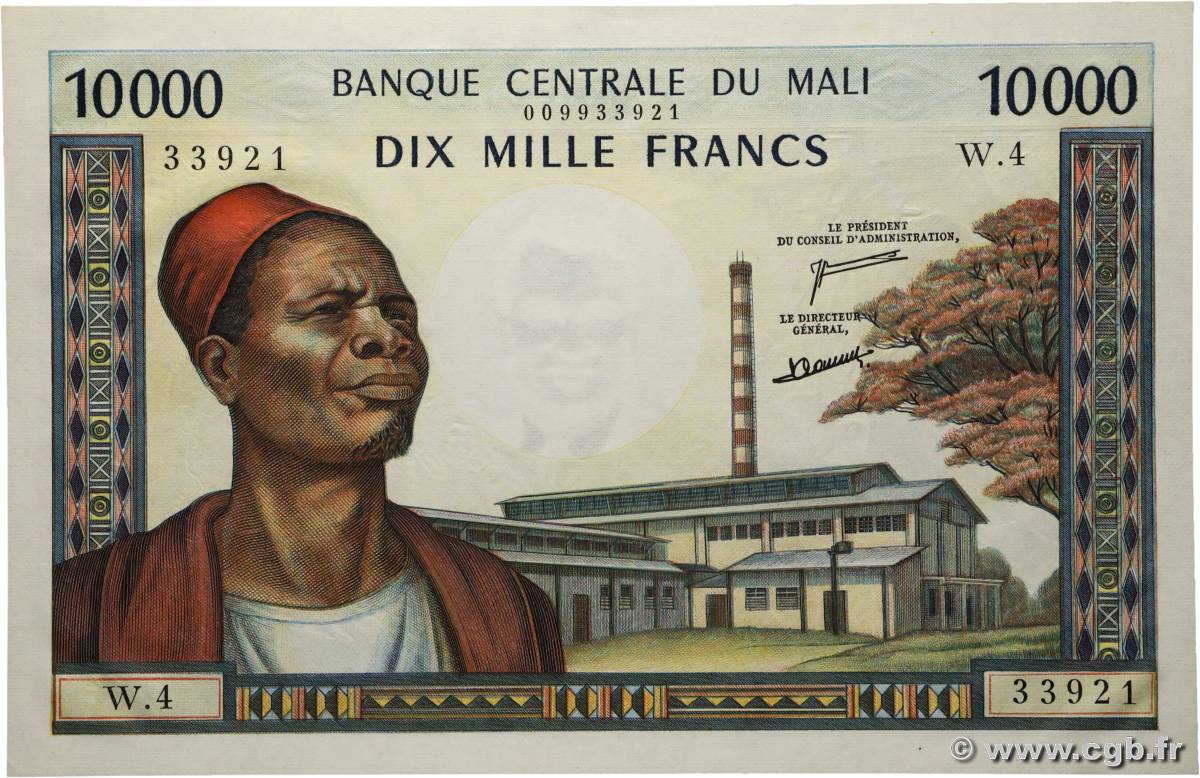 10000 Francs MALI  1973 P.15e AU+