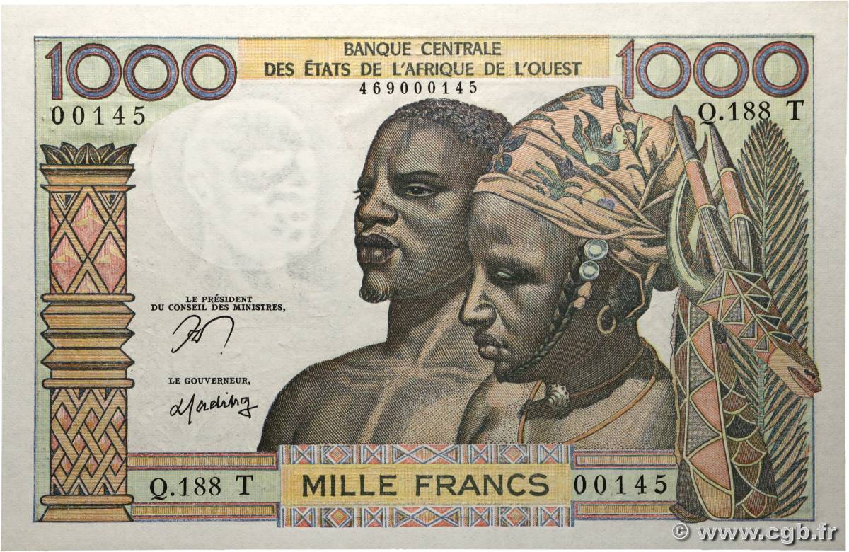 1000 Francs ÉTATS DE L AFRIQUE DE L OUEST  1977 P.803Tn pr.NEUF