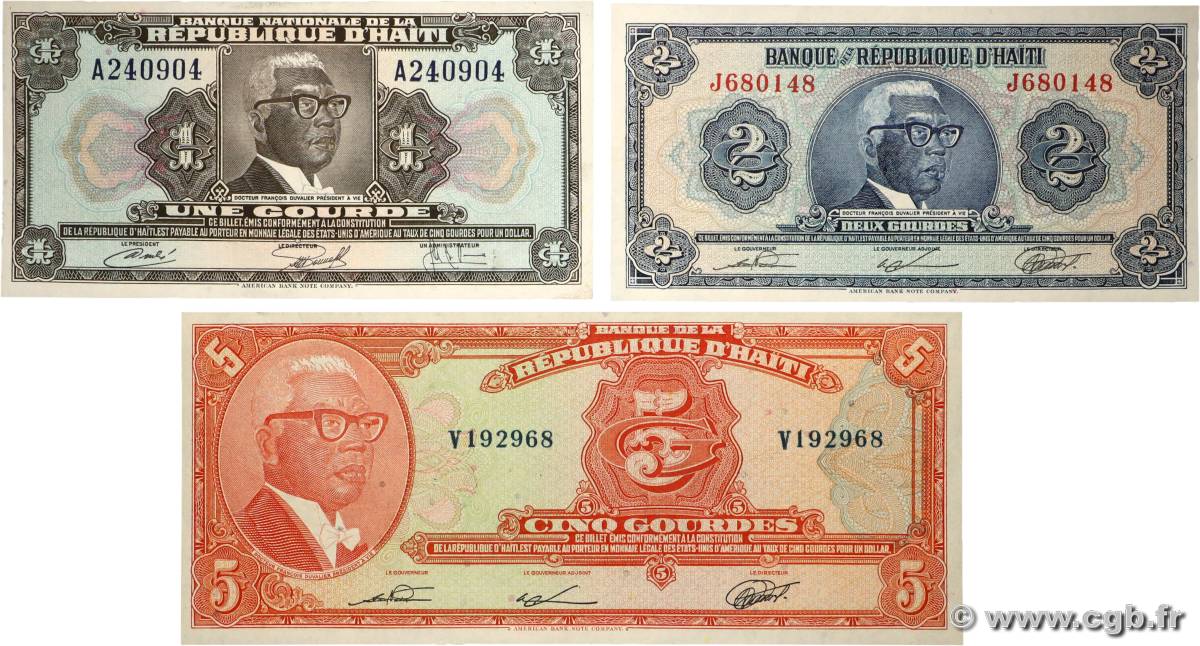 1, 2 et 5 Gourdes Lot HAÏTI  1979 P.210, P.231 et  P.232 pr.NEUF