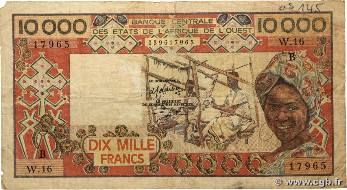 10000 Francs WEST AFRICAN STATES  1981 P.209Bd VG