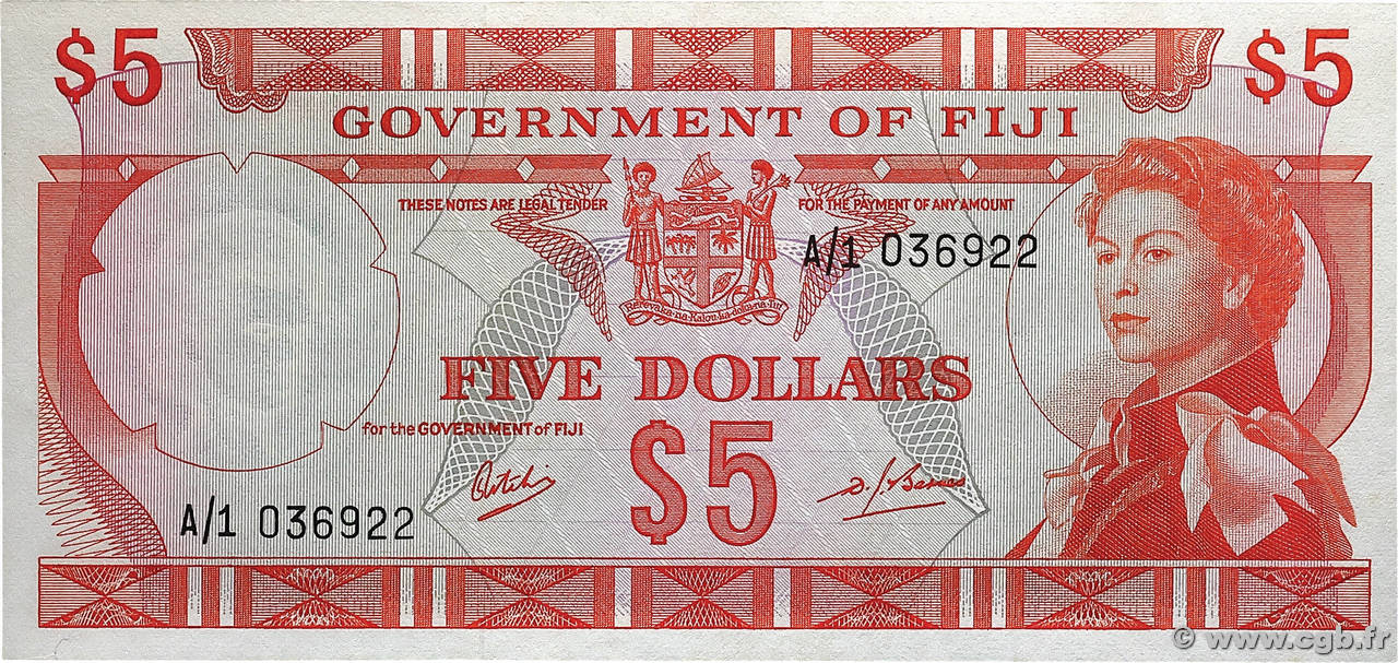 5 Dollars FIDJI  1970 P.061a SPL