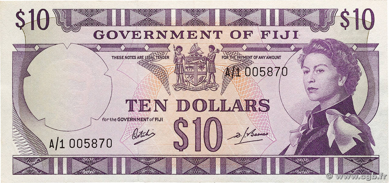 10 Dollars FIDJI  1969 P.062a SPL