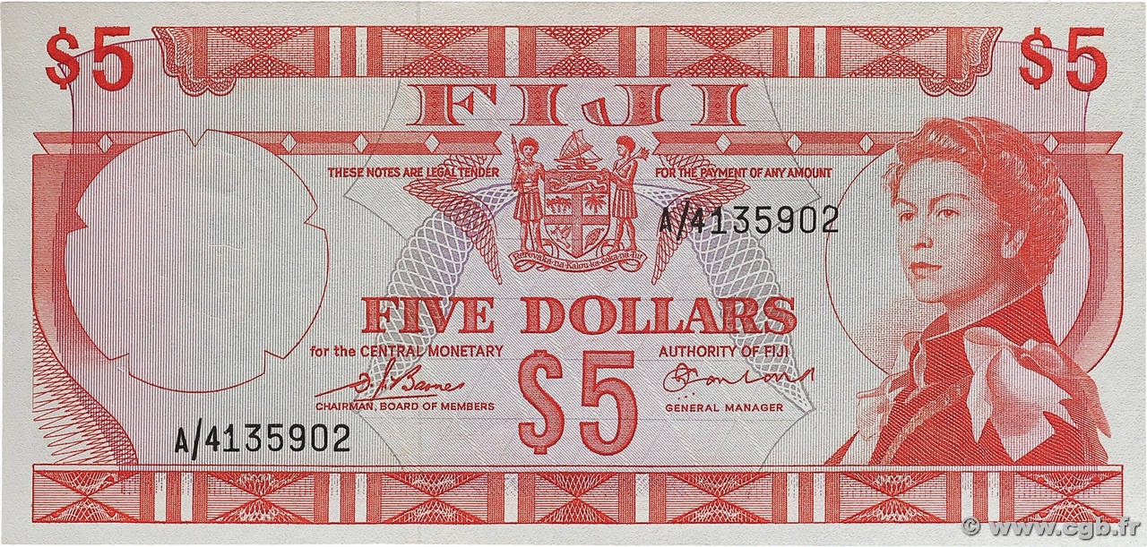 5 Dollars FIDJI  1974 P.073b SPL