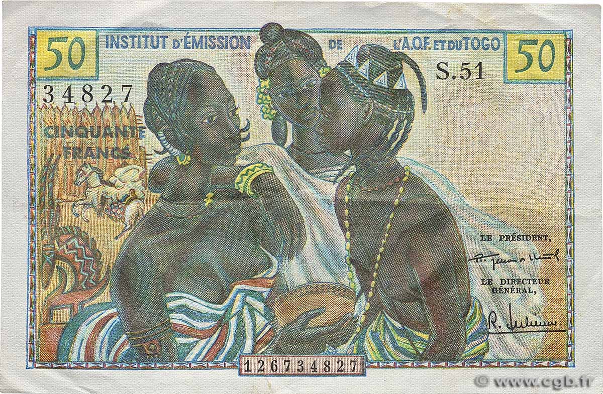 50 Francs FRENCH WEST AFRICA  1956 P.45 VF+