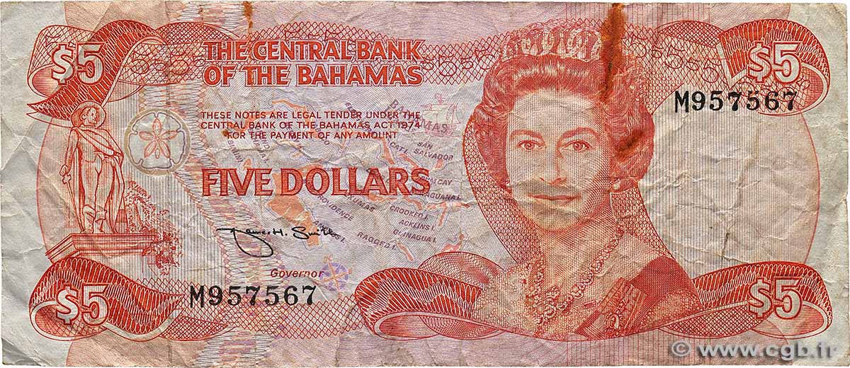 5 Dollars BAHAMAS  1984 P.45b F