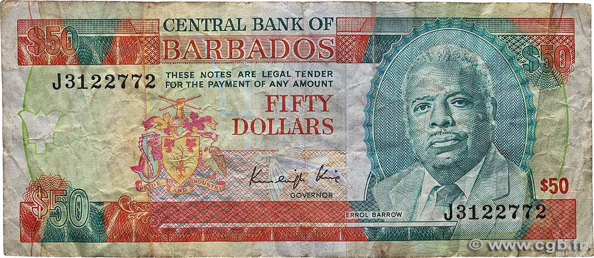 50 Dollars BARBADOS  1989 P.40a F+