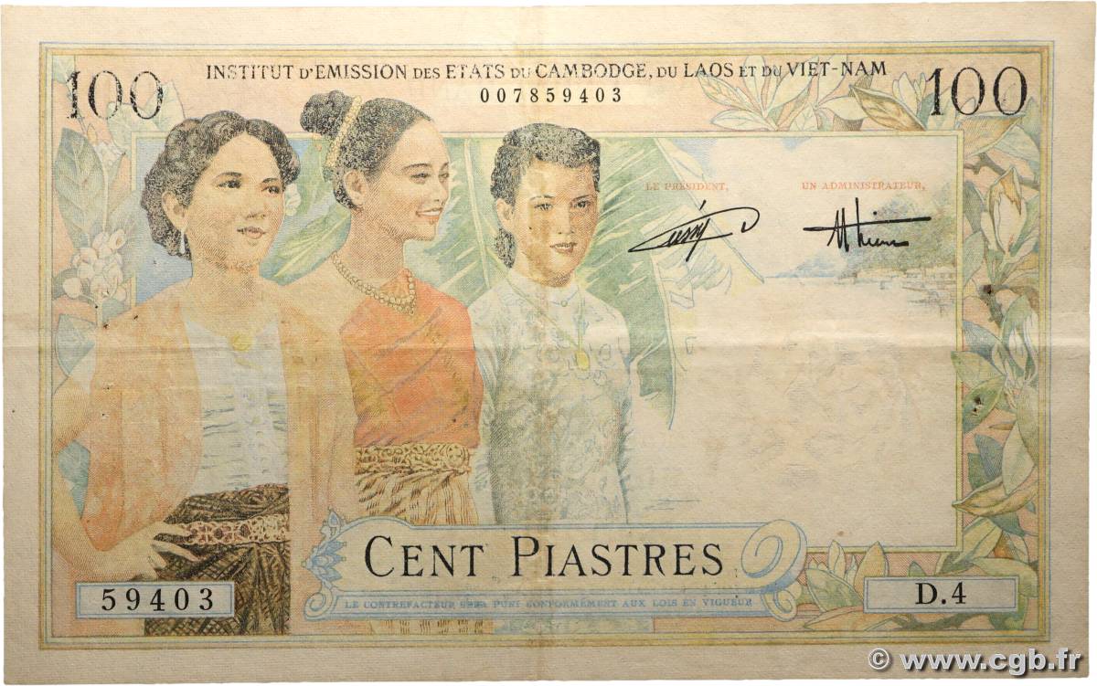 100 Piastres - 100 Dong INDOCHINA  1954 P.108 MBC