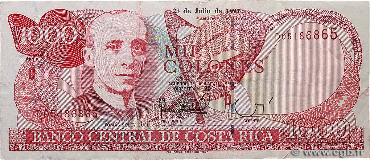 1000 Colones COSTA RICA  1997 P.264a VF+