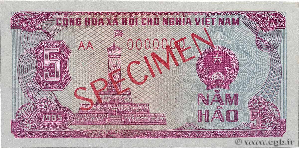 5 Hao Spécimen VIETNAM  1985 P.089s SC+