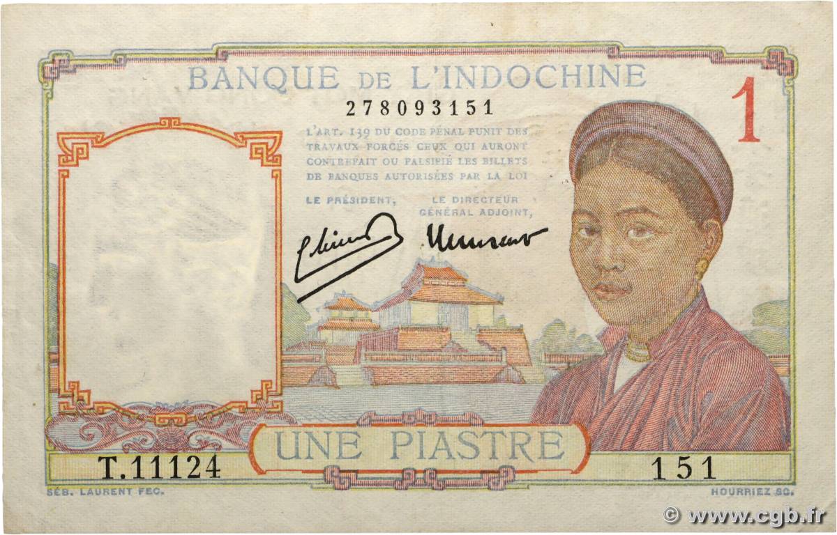 1 Piastre FRENCH INDOCHINA 1946 P.054c 553988 Banknotes