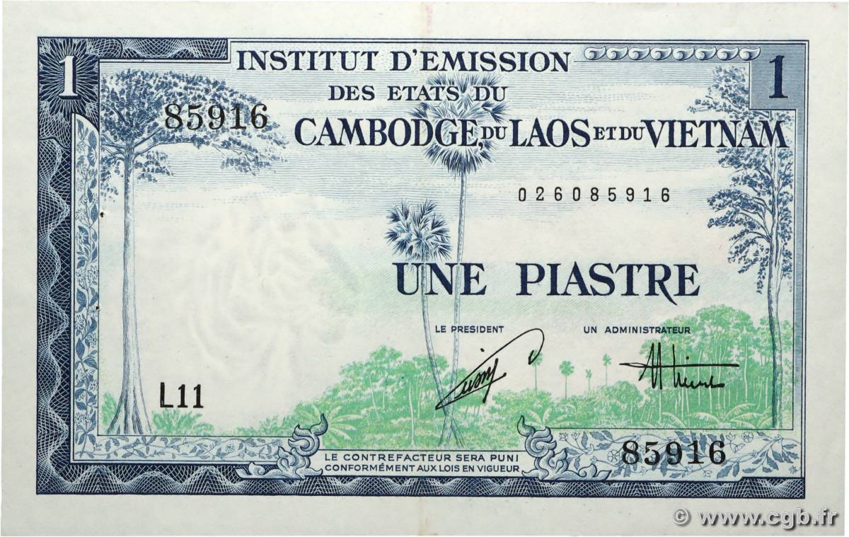 1 Piastre - 1 Dong INDOCINA FRANCESE  1954 P.105 SPL